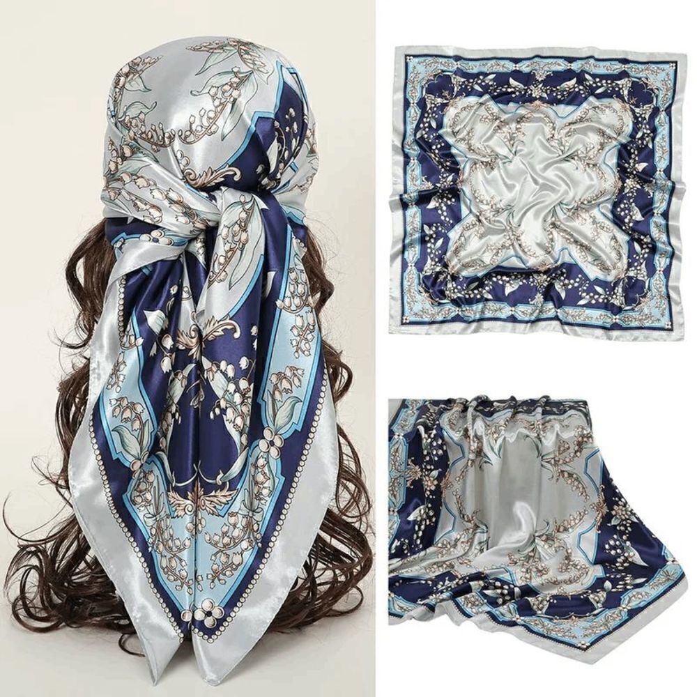 Ladies Silky Blue Headband Scarf